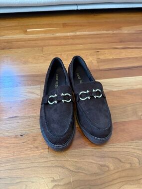 Anne Klein WoMen’s Brown Suede Loafers with gold Hardware